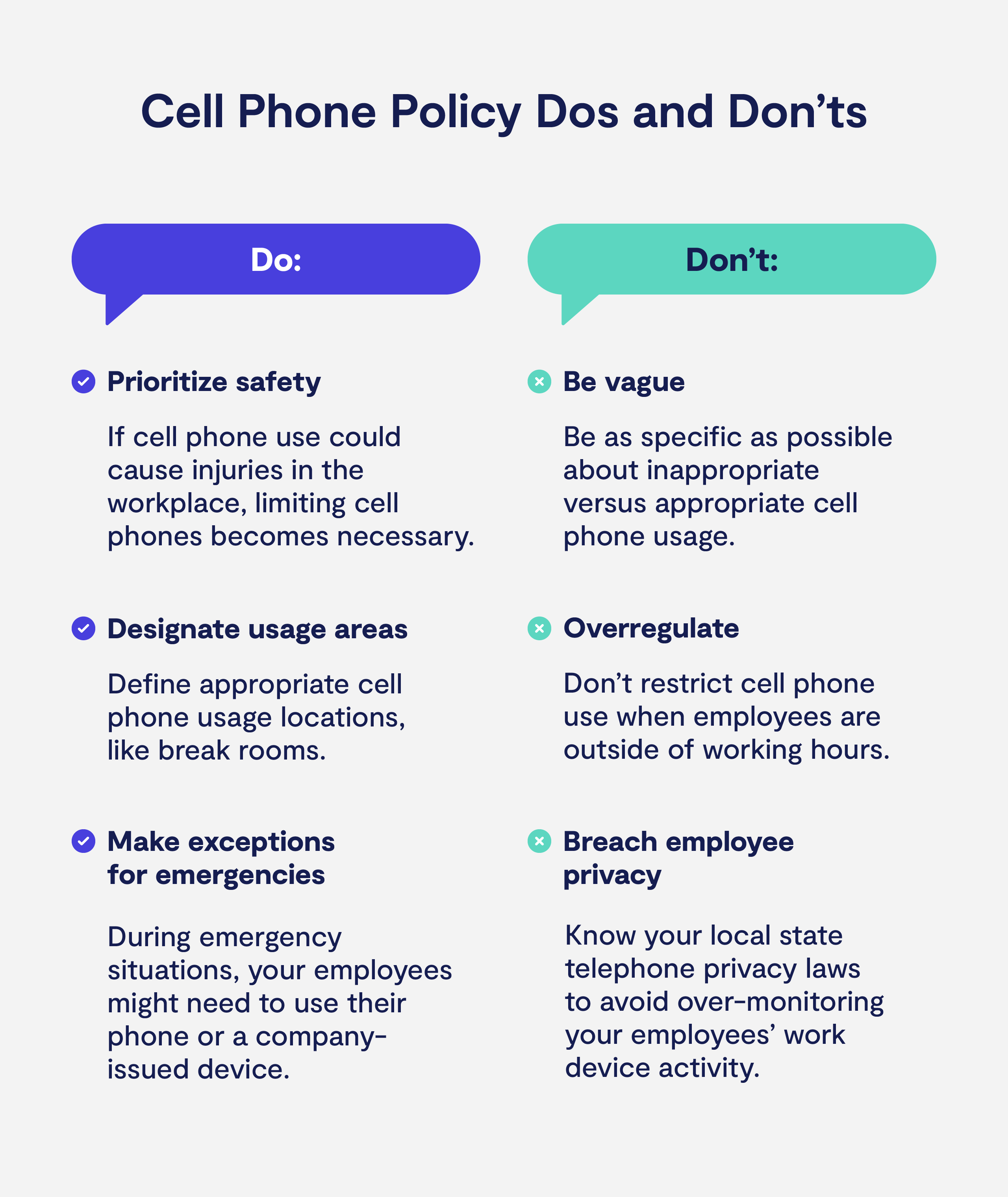Cell phone policy dos and Don'ts